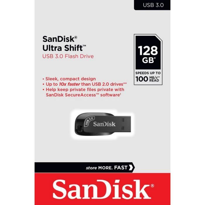 SanDisk Ultra 128 Go, Clé USB 3.0, avec une vitesse de lecture allant  jusqu'à 130 Mo/s, Noir - Cdiscount Informatique