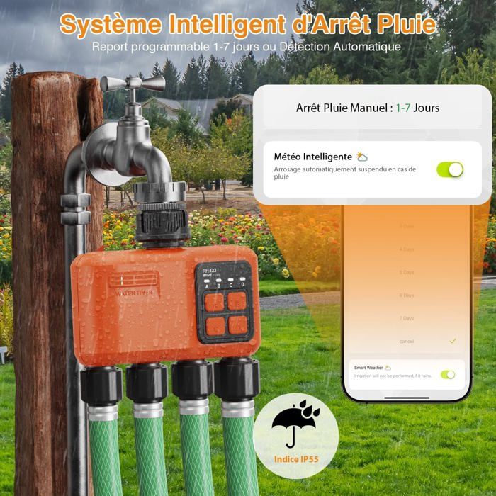 Kazeila Programmateur Arrosage WiFi Avec Gateway - Minuteur Automatique Intelligent Pour Jardin Et Pelouse