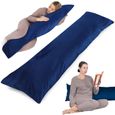 Oreiller dormeur latéral grossesse 40 x 145 avec housse Velours - Oreiller Grossesse de confort de sommeil, Bleu Marine-0