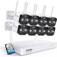 ZOSI W4 Pro 8CH 3MP 1TB Kit Caméra de Surveillance WiFi, Détection de Mouvement PIR, Alarme Sonore & Lumineuse, Audio-0