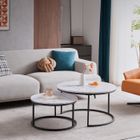 BenyLed Lot de 2 Tables Basses Gigognes,Table de Salon Ronde,Grand:60 x 60 x 45 cm et Petit :40 x 40 x 35 cm (Blanc/Noir)