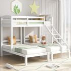 OKWISH Lit Superposé Enfant en Bois 90x200 cm, Lit 3 Places avec Échelle et Protection Antichute, Sommier À Lattes, Blanc