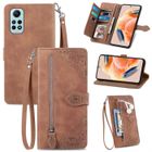 RASENA Etui Pour Xiaomi Redmi Note 12 Pro 4G-Note 11 Pro, Housse en Cuir PU Flip Poche zippée,Dragonne,Fleur de bordure marron YJH78