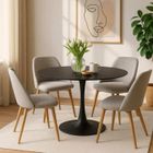 SENHO Table à manger ronde pour 4 à 5 personnes diamètre 100 cm, finition laquée mate noire, base ronde en métal noir - TULIPS