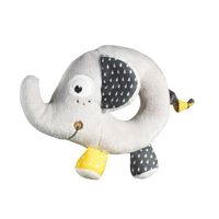 Hochet - Babyfan - Eléphant en velours gris - Doux et manipulable - Avec grelot