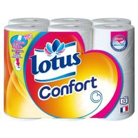 LOT DE 5 - LOTUS Confort Blanc Papier toilette 2 épaisseurs  12 rouleaux