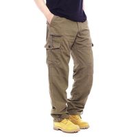 Pantalon Cargo Homme Multi Poches Regular Droit Taille Elastique Pantalon de Travail Coton Couleur Unie