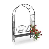 Relaxdays Arche à rosiers avec banc Décoration de jardin H x l x P: 203 x 114,5 x 59 cm  Arceau de plantes grimpantes Déco Banc
