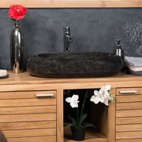 Vasque en marbre à poser Murano noir - WANDA COLLECTION - Ovale - 60x40xH.12