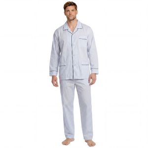 Chemise de nuit pour homme à manches courtes avec boutonnière - Chemise de nuit en coton - Vêtement de nuit confortable - Grand col en V - Pyjama à manches courtes