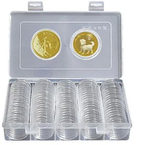 100 Capsules Transparentes Pour Pièces De Collection - Diamètre 27 Mm - Avec Boîte De Rangement