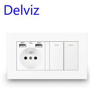 PRISE Delviz-Prise de Courant Standard Français,Port de Chargeur USB pour Téléphone Portable,RJ45-TV,16A,Panneau - USB Socket(Switch 2)