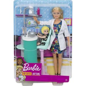 POUPÉE Coffret Barbie Dentiste Avec Sa Patiente Blonde Accessoires Set Poupee Mannequin 1 Carte Animaux
