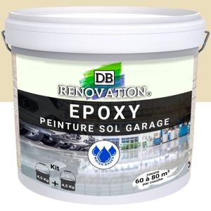 PEINTURE - VERNIS 9 kg Ivoire clair - RESINE EPOXY Peinture sol Garage béton - PRET A L'EMPLOI - Trafic intense - Etanche et résistante