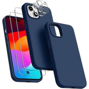 COQUE - BUMPER Coque pour iPhone 15 - Protection TPU Bleu Marine + 2 Verres Trempés et 2 Protections Caméra Arrière