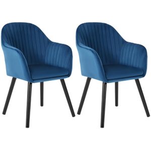 Lot De 2 Chaises Velours Pétrole - Design Moderne, Dossier Rembourré, Pieds Noirs (assemblage Requis)