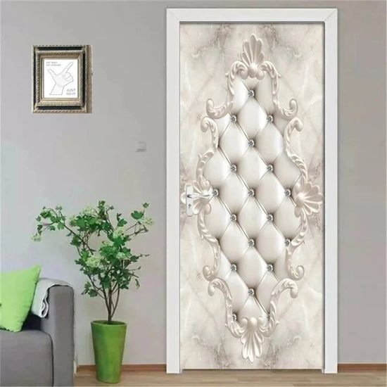 Autocollant Porte Vélo 3D Noir Et Blanc - 77x200 Cm, PVC Imperméable, Effet Trompe-l'œil, Pour Salon, Chambre, Cuisine - 3
