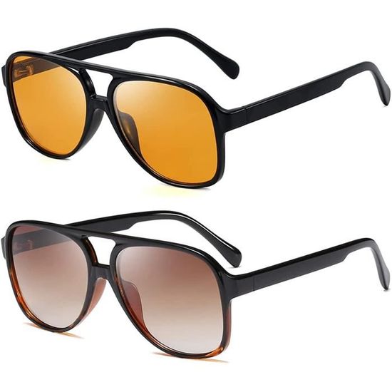 Lunettes De Soleil Rétro Pilote Double Pont - Protection UV400, Verres PC - Taille Cadre 148 Mm, Branches 150 Mm - Unisexe, Pour Conduite, Voyage, Style Vintage - 9