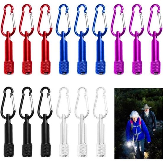 Lot de 14 mini lampes de poche LED - Porte-clés - Lampe de poche pour anniversaire d'enfant - Pour camping, randonnée, plein air, cyclisme, panne de courant, urgence, piles incluses - Classe