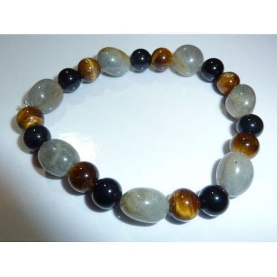 BRACELET PROTECTION EXTREME OEIL DE TIGRE-OBSIDIENNE OEIL CELESTE-LABRADORITE 8M
