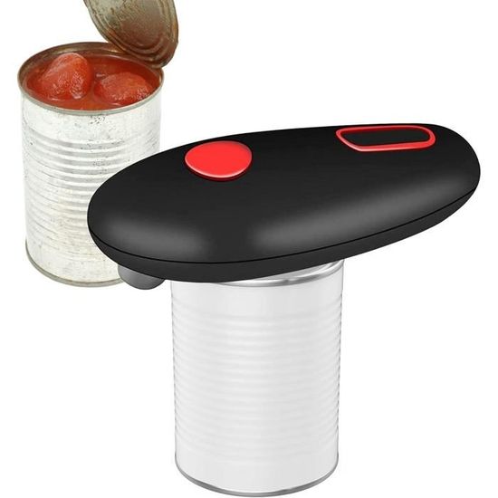 Ouvre-boîte électrique Automatique - Ouverture 360° à Bouton Unique, Bord Lisse - Pour Personnes âgées, Arthritiques - Alimenté Par 4 Piles AA (rouge)