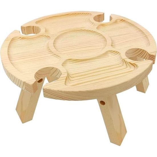 Table De Pique-nique Pliante Extérieure En Bois Avec Support Pour Verre
