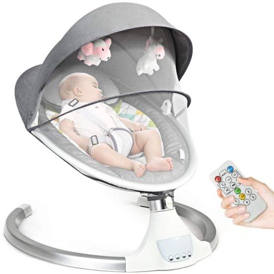 GOPLUS Balancelle Bébé Électrique Transat avec Télécommande-5 Amplitudes de Vibrations et Musique-Convient aux Bébé 0-6 Mois ,Gris