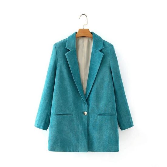 Blazer Femme En Velours Côtelé - Coupe Boyfriend Ajustée - Un Bouton - Pour Bureau, Soirée, Look Décontracté Chic