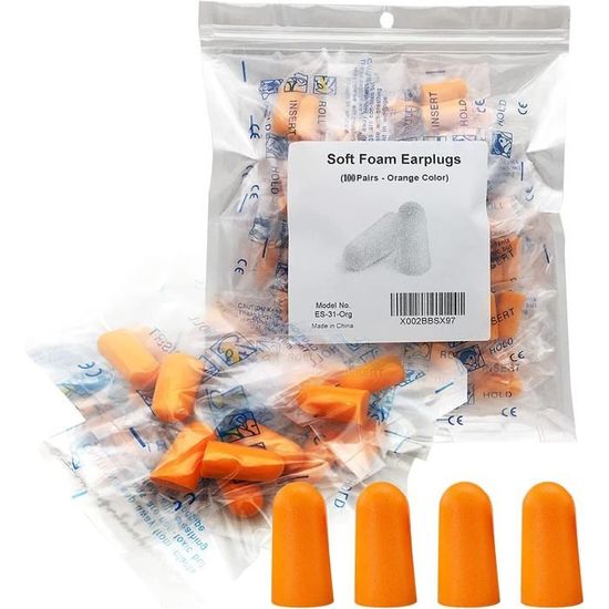 Lot De 60 Paires Bouchons D'Oreille Mousse Ultra Douce - Réduction Bruit 38dB Ronflement Voyage