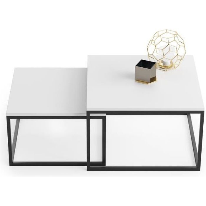 Lot de 2 tables basses gigognes TWIN design industriel BLANC