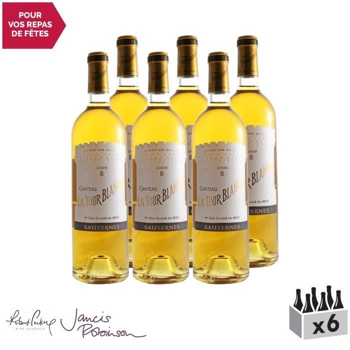 Château La Tour Blanche Blanc 2009 - Lot de 6x75cl - Appellation AOC AOC Sauternes - Vin Doux Blanc de Bordeaux - 17.5-20 Jancis