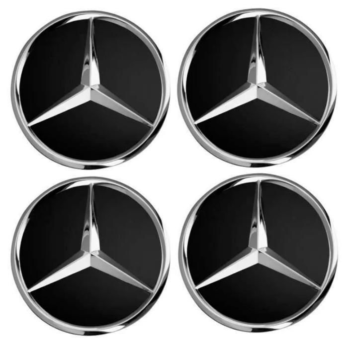 4 Logos Emblème Mercedes Jante Cache Moyeu Centre De Roue Insigne Noir 75mm