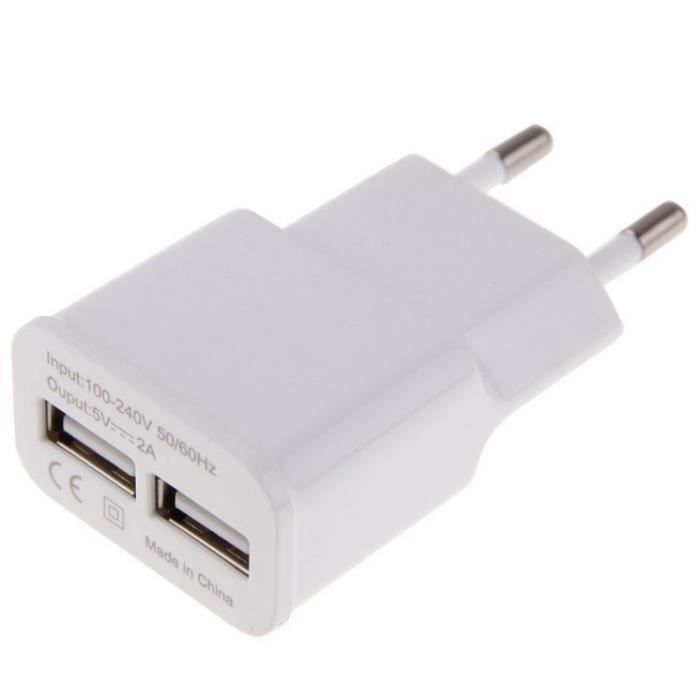 Adaptateur Secteur USB pour HUAWEI Y6s Double Prise Murale 2 Ports Courant AC Chargeur Blanc (5V-2A) Universel