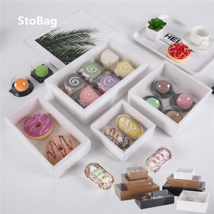 boîte en papier pour gâteaux biscuits, boîte en Carton avec couvercle Transparent, Donut chocolat, cade Black 22x12x5cm -SZ10585