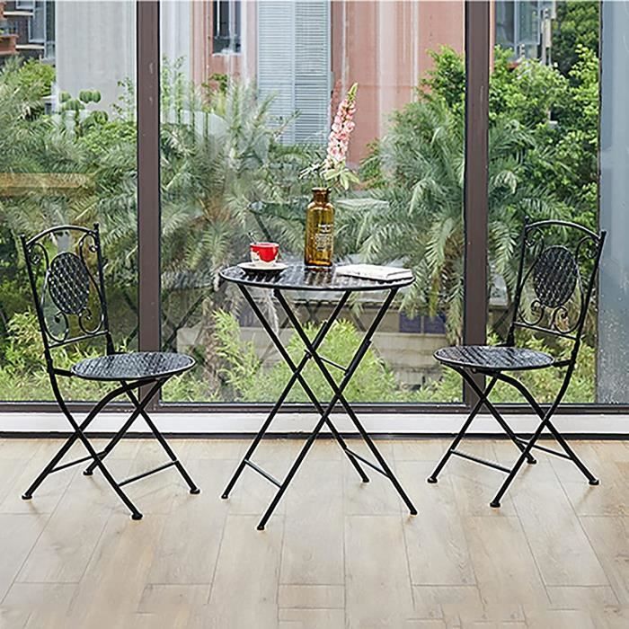 TABLE BASSE Tables en fer forg-eacute, de jardin (1 table + 2 chaises), petite table ronde pliante de style europ-eacute,en, cha234