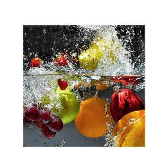 Crédence de cuisine, verre trempé imprimé, épaisseur 6 mm, dim : 65x65cm , Fruits sous l'eau