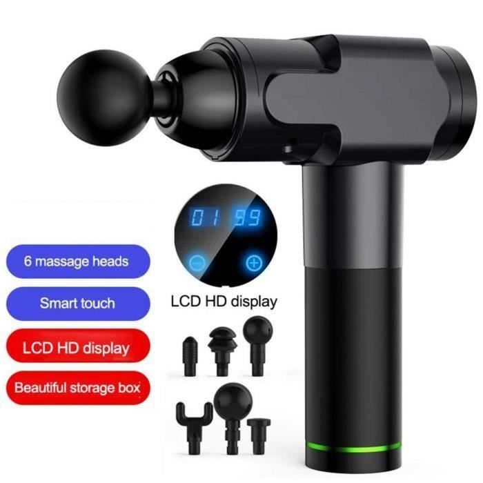 Pistolet de Massage Musculaire, Massage Gun, pour Récupération de Fatigue(6 Niveaux Réglables, 6 Têtes de Massage et Ecran LCD HD) -