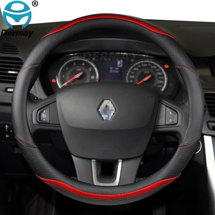 Couvre volant,Couverture de volant de voiture en cuir microfibre + Fiber de carbone, accessoires automobiles - Type O shape Red