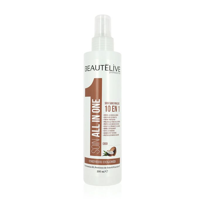 Beautélive, Soin sans rinçage 10 en 1 All in One 200ml, Lait Soin sans rinçage Démêlant, Cheveux Colorés et méchés, Sans parabène