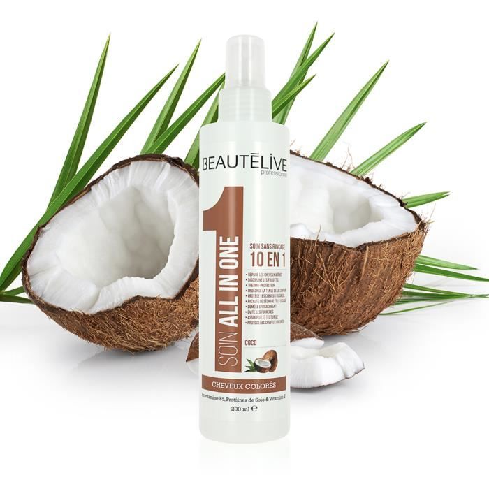 Beautélive, Soin sans rinçage 10 en 1 All in One 200ml, Lait Soin sans rinçage Démêlant, Cheveux Colorés et méchés, Sans parabène