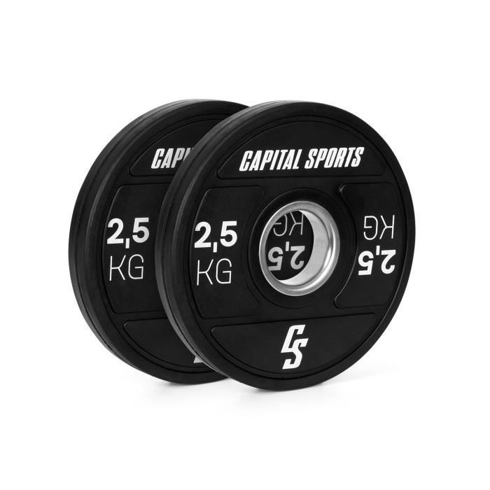 CAPITAL SPORTS Elongate 2020 Bumper Plates : Set disques pour haltère , 2x 2,5kg , ouverture 50,4 mm , caoutchouc dur - Noir