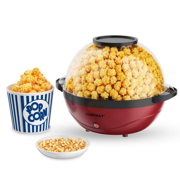 COSTWAY Machine à Pop-corn 5 L avec Grand Couvercle Plaque Antiadhésive en Aluminium Poignée Froide Tige de Brassage pour Cinéma