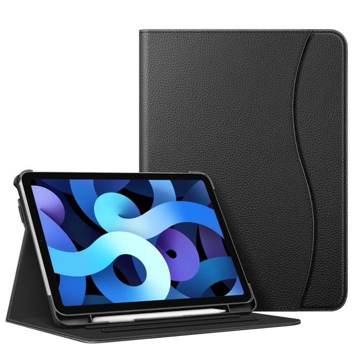 FINTIE Coque pour iPad Air 4e Generation 10.9 2020, Etui de Protection Multi Angles Housse avec Poche de Cartes Sommeil/Réveil, Noir