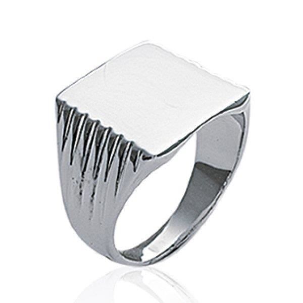 Bague chevalière homme - selle large carrée à graver - argent massif 925 rhodié