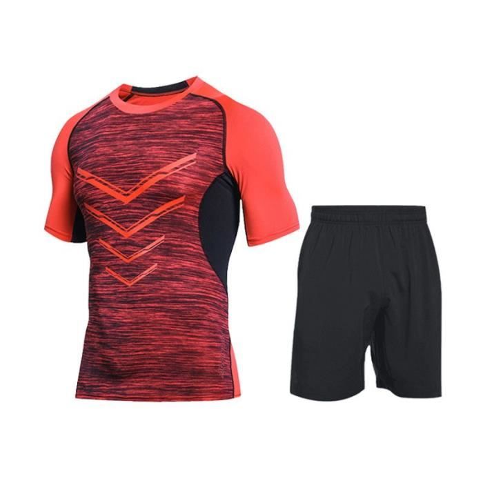 Ensemble de Vetement de Sport Homme Running Fitness T-shirt+Short