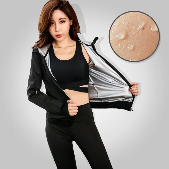 Veste de Sudation Femme Elastique Fitness Musculation Brûler des graisses Suer plus Cycle de chaleur