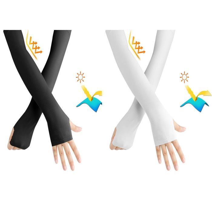 2Pc Manchettes de Bras, Soleil Bras Manches Glacé Sun UV Protection Écran Gants de Protection Conduite Activité en Dehors Adultes