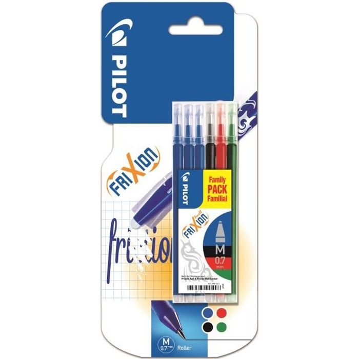 PILOT - Etui de 6 recharges Frixion Ball / Clicker - Pointe Moyenne - Encre noire / rouge / vert / bleue