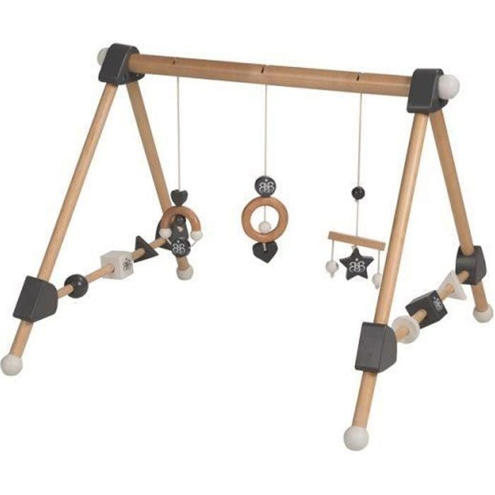 ROBA Portique d'Éveil en Bois pour Bébé - Avec 3 Pendentifs - Naturel/Noir