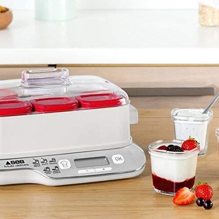 yaoutière électrique avec 5 programmes 600W blanc rouge